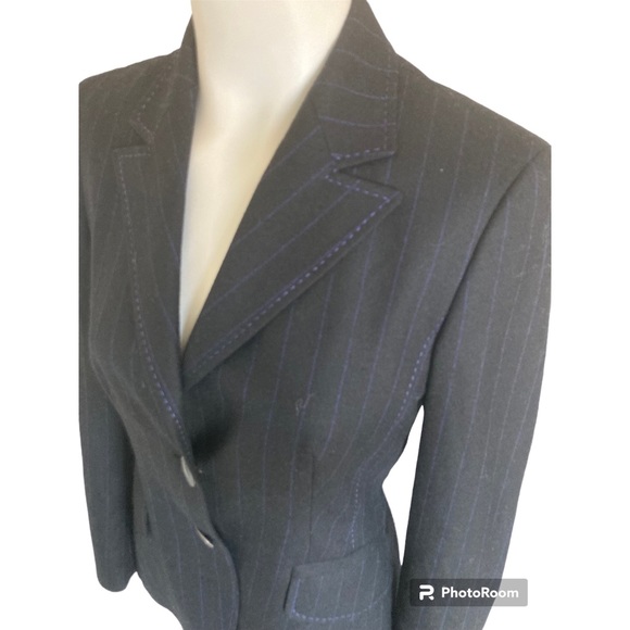 Escada Black Pinstripe 2 button Wool Blazer Jacket Sz 34 4 Excellent! - Picture 3 of 10